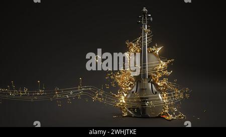 Violon Golden Sheet Music Banque D'Images