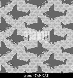 Motif requin et poisson sans couture. Fond du monde sous-marin. Texture de tissu bébé Illustration de Vecteur