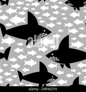 Motif requin et poisson sans couture. Fond du monde sous-marin. Texture de tissu bébé Illustration de Vecteur