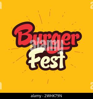 Logo de typographie Burger fest pour le restaurant à vendre hamburger. Burger fest texte modifiable rétro sur fond jaune. Illustration de Vecteur