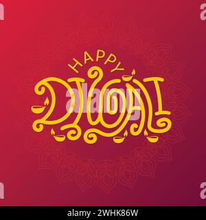 Joyeux Diwali calligraphie, lettrage, illustration vectorielle de typographie avec un mandala décoratif. Modèle Diwali, bannière, affiche, carte de voeux. Indien Illustration de Vecteur