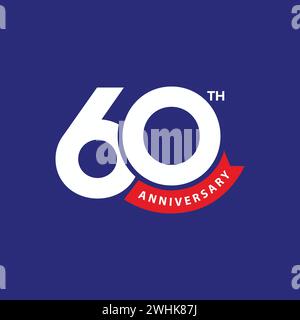 conception de bannière de 60e anniversaire avec logo de lettre moderne o numéro 60 et ruban rouge sur fond bleu. Conception de badge de célébration d'entreprise 60 ans. Illustration de Vecteur