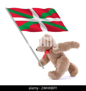 Le drapeau basque est porté par un ours en peluche mignon Banque D'Images