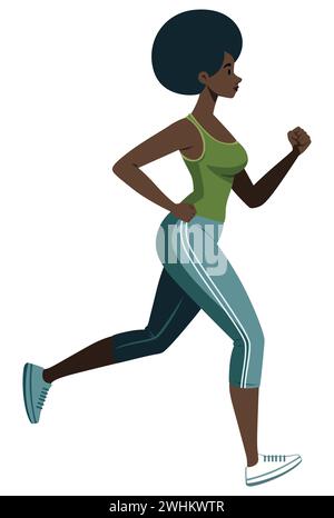 Illustration de style plat d'un jogger féminin africain courant isolé sur fond blanc, représentant un mode de vie sain. Illustration de Vecteur