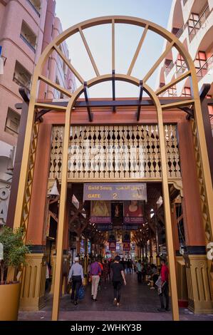 Entrée et panneau, souk d'or, marché, Deira, Dubaï, Émirats arabes Unis, VAR Banque D'Images