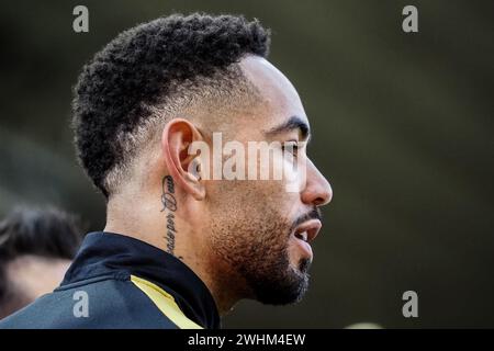 Wolverhampton, Royaume-Uni. 10 février 2024. Wolverhampton, Angleterre, 10 février 2024 : Matheus Cunha (12 Wolves) lors des échauffements du match de football de premier League entre Wolverhampton Wanderers et Brentford au stade Molineux de Wolverhampton, Angleterre (Natalie Mincher/SPP) crédit : SPP Sport Press photo. /Alamy Live News Banque D'Images