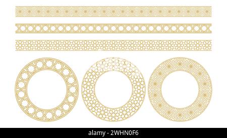 Cadre d'ornement circulaire de luxe arabe couleur or Illustration de Vecteur