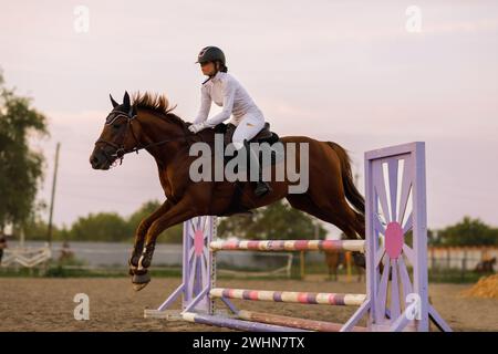 Cheval de dressage et cavalier en uniforme pendant la compétition de saut équestre. Banque D'Images