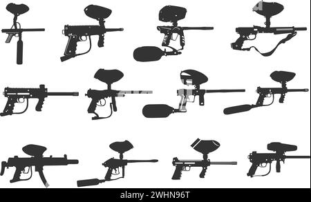 Silhouettes de pistolet de paintball, silhouette de pistolet de Paintball, clipart de pistolet de Paintball, silhouette de pistolet, illustration vectorielle de pistolet de Paintball Illustration de Vecteur