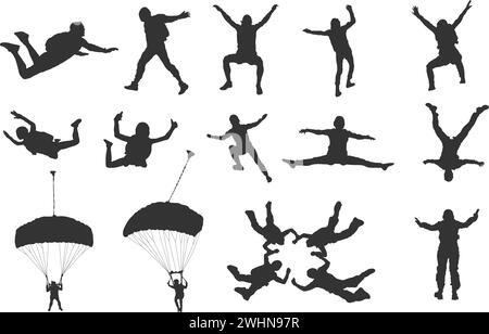 Silhouettes de parachutisme, silhouette de parachutisme, silhouette de parachute, clipart de parachutisme Illustration de Vecteur