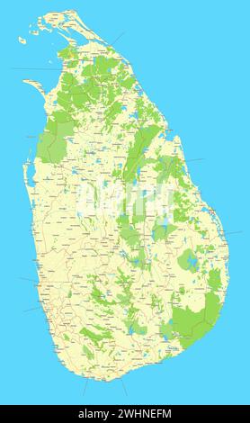 Sri Lanka carte vectorielle détaillée isolée Illustration de Vecteur
