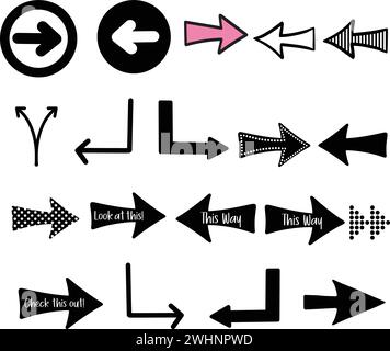Flèche dessinée à la main, Bundle Digital Arrows Drawings Wall Decor Clipart couper des fichiers pour Cricut Digital Download Vector Silhouette, fichiers vectoriels pour Cricut Illustration de Vecteur