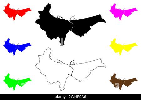 Skikda ville (République algérienne démocratique populaire) illustration vectorielle de carte, croquis de gribouillage Philippeville ou carte Rusicade Illustration de Vecteur