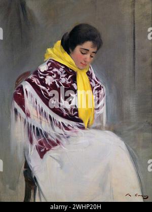 Femme à l'écharpe jaune (1908) de Ramon Casas (1866-1932).mouchoir jaune / El mocador groc / El Pañuelo amarillo. Banque D'Images