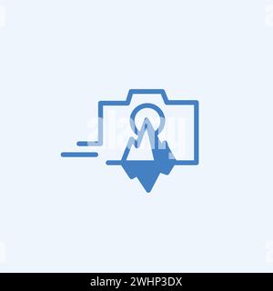 Un logo représentant une caméra en mouvement avec un iceberg à l'intérieur, en bleu et conçu dans un style minimaliste. Illustration de Vecteur