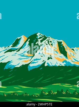 Cordillera Blanca avec Huandoy Huascaran et Chopicalqui au Pérou WPA Art Déco Poster Banque D'Images