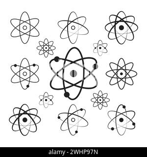 Ensemble d'icônes Atom, dans un style plat avec arrière-plan. Illustration de Vecteur