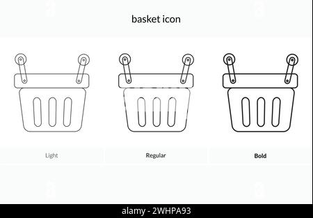 Icône panier. Design de style léger, régulier et gras isolé sur fond blanc. Illustration de Vecteur