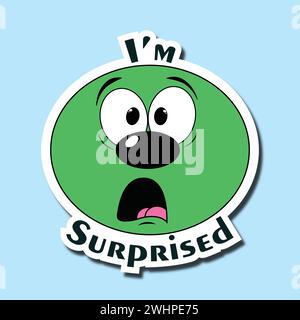Autocollant de visage drôle. Émoticône avec un visage surpris. Expression du choc, de la surprise. Inscription : je suis surpris Illustration de Vecteur