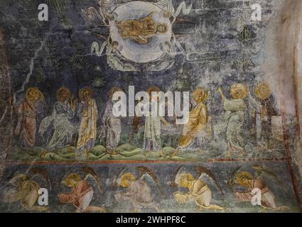 310 fresque de l'Ascension du Seigneur, c.1140-1150, sur le plafond voûté de l'autel de l'église Sainte Sophie -Crkva Sveta Sofija-. Ohrid-Macédoine du Nord. Banque D'Images