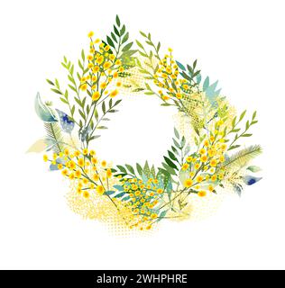 Cadre rond pour texte avec mimosa. dessin à la main. Pas ai, illustration vectorielle Illustration de Vecteur