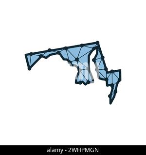 Illustration polygonale de la carte de l'état du Maryland faite de lignes et de points, isolé sur fond blanc. Conception basse poly à l'état AMÉRICAIN Banque D'Images