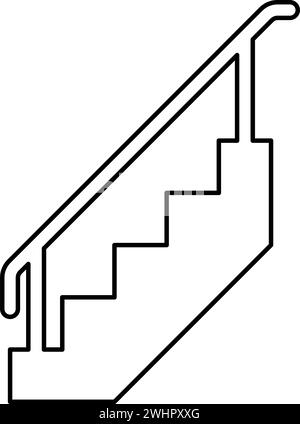 Escalier avec garde-corps escaliers avec barrière d'échelle de main courante contour d'escalier icône de ligne de contour de couleur noire illustration vectorielle image mince style plat Illustration de Vecteur