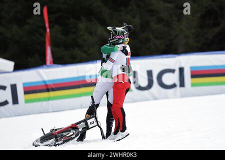 Chatel, France. 11 février 2024. Photo Alex Whitehead/SWpix.com - 11/02/2024 - cyclisme - Championnats du monde de motoneige UCI 2024 - Chatel, haute-Savoie, France - Harry Kerr, Irlande crédit : SWpix/Alamy Live News Banque D'Images