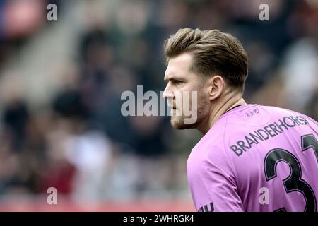 UTRECHT - le gardien du FC Utrecht Mattijs Branderhorst lors du match néerlandais Eredivisie opposant le FC Utrecht et Fortuna Sittard au stade Galgenwaard le 11 février 2024 à Utrecht, pays-Bas. ANP JEROEN PUTMANS Banque D'Images