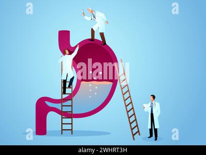 Illustration graphique vectorielle de l'équipe de médecins diagnostique l'estomac humain. Concept gastro-entérologue Illustration de Vecteur