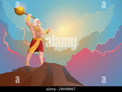 Art fantastique de Hanuman debout sur le rocher, Dieu indien de l'Hindou, illustration vectorielle Illustration de Vecteur