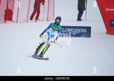 Soldeu, Andorre. 11 février 2024. Chiara Pogneaux de France en action lors de la Coupe du monde de ski AUDI FIS 2023/2024, 9e slalom géant féminin à Avet. (Photo de Vicente Vidal Fernandez/SOPA images/Sipa USA) crédit : Sipa USA/Alamy Live News Banque D'Images