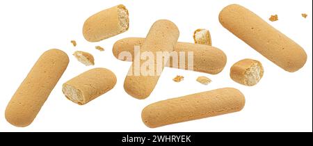 Biscuits savoiardi italiens, biscuits coccinelles isolés sur fond blanc, pleine profondeur de champ Banque D'Images