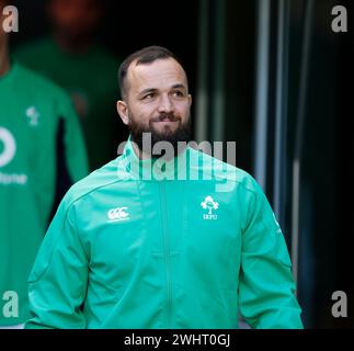 11 février 2024 ; Aviva Stadium, Dublin, Irlande : six Nations International Rugby, Irlande contre Italie ; Jamison Gibson-Park d'Irlande entre sur le terrain Banque D'Images