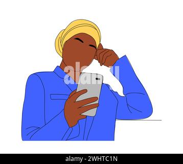 Femme noire utilisant le vecteur de téléphone portable isolé. Illustration de Vecteur