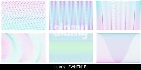 Moiré guilloché. Textures de ligne d'onde de couleur douce, illusions optiques géométriques et ensemble de fond vectoriel ondulé abstrait Illustration de Vecteur