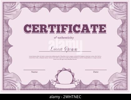 Certificat guilloche. Document sécurisé d'authenticité avec cadre de motif de lignes géométriques, modèle vectoriel de diplôme officiel Illustration de Vecteur