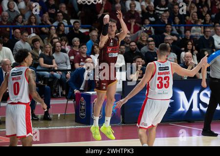 Venise, Italie. 11 février 2024. Tournage de Davide Casarin lors de l'Umana Reyer Venezia vs Estra Pistoia au Taliercio à Venise, Italie le 11 février 2024 lors de l'Umana Reyer Venezia vs Estra Pistoia, match italien de basket Serie A à Venise, Italie, 11 février 2024 crédit : Agence photo indépendante/Alamy Live News Banque D'Images