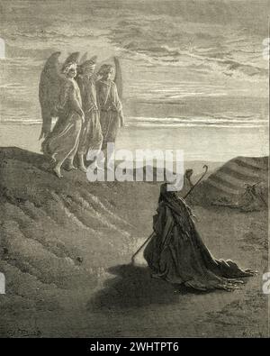 La Bible - Abraham divertit trois étrangers par Gustave Dorè Banque D'Images