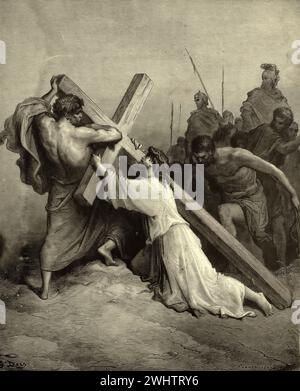 La Bible - le Christ s'évanouit sous la croix - par Gustave Dorè Banque D'Images