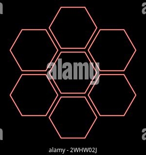 Néon concept de technologie hexagonale hexagone six articles BEE sota géométrie six côtés polygone rouge illustration vectorielle image de style plat lumière Illustration de Vecteur