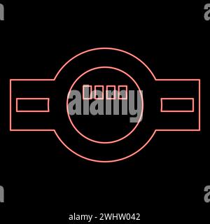 Compteur d'eau au néon mesurant l'équipement sanitaire rouge illustration vectorielle image de style plat lumière Illustration de Vecteur