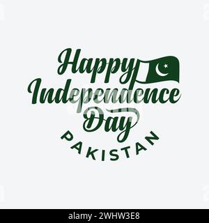 Joyeux jour de l'indépendance du Pakistan illustration vectorielle. Drapeau national du Pakistan isolé sur fond blanc. Typographie et lettrage du jour de l'indépendance Illustration de Vecteur