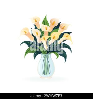 Bouquet isolé de lys de calla. Fleurs en vase. Illustration de Vecteur