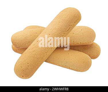 Biscuits savoiardi italiens, biscuits coccinelles isolés sur fond blanc, pleine profondeur de champ Banque D'Images