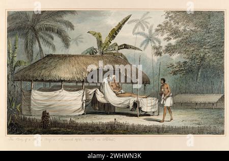 ' Le corps d'un Tee, un Chef, tel qu'il a été conservé après la mort, à Otaheite '. Tiré de « aquarelles illustrant le dernier voyage du capitaine Cook » CA. 1773-1784 par John Webber. Webber a été nommé artiste topographique et a navigué avec Cook pour le troisième voyage Banque D'Images