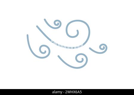 Vent mignon dessin à la main doodle illustration vectorielle minimaliste, symbole simple pour décrire la météo, l'environnement, l'objet d'art de ligne de mouvement de l'air, icône de prévision météorologique Illustration de Vecteur