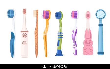 Ensemble de brosse à dents moderne avec illustration vectorielle de poignée en plastique isolé sur fond blanc Illustration de Vecteur