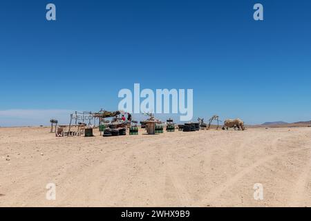 Vendeurs de rue sur la route C35 en Namibie Banque D'Images