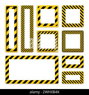 Divers panneaux d'avertissement vierges avec des lignes diagonales. Panneau rouge attention, danger ou attention, signalisation du chantier de construction. Panneau d'avis réaliste, avertissement Illustration de Vecteur